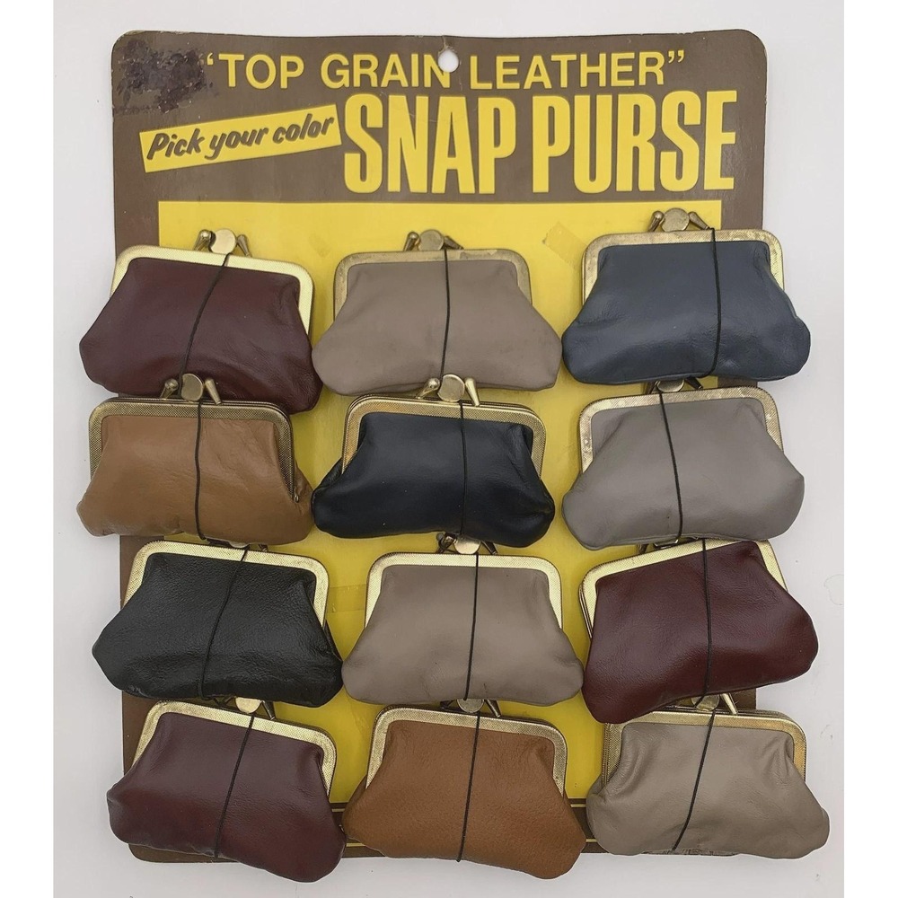 1960s Leather Coin Purses: Double‎ Kiss Lock, Assorted Colors (Set of 12)